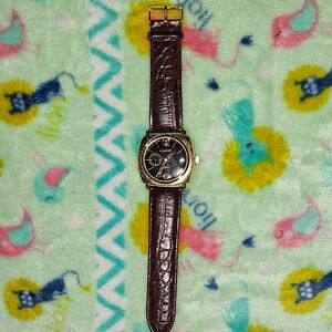 Vintage Brown MILAGRO Leather Watch with Gold Trim
